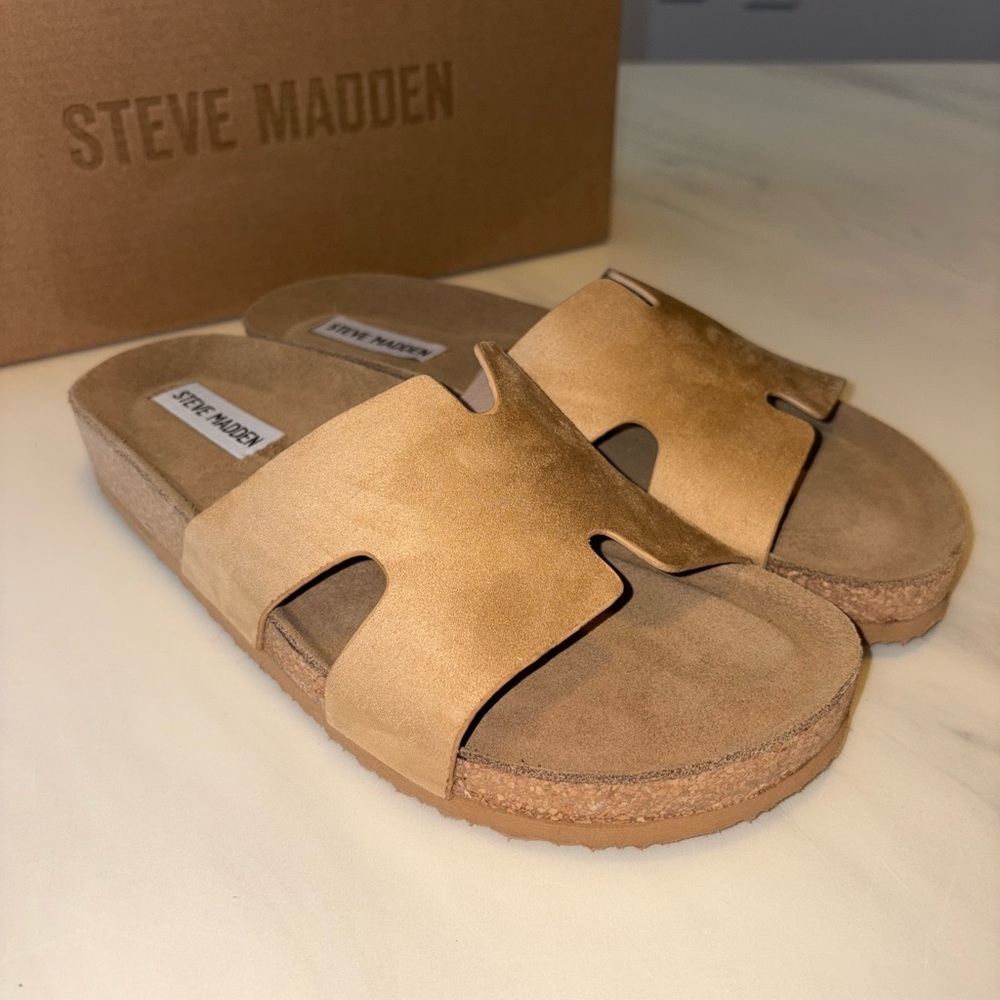 Steve Madden Tan Slide Sandals